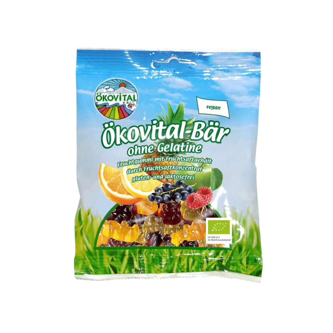 Ekologiški guminukai Meškiukai be želatinos, OKOVITAL, 80 g
