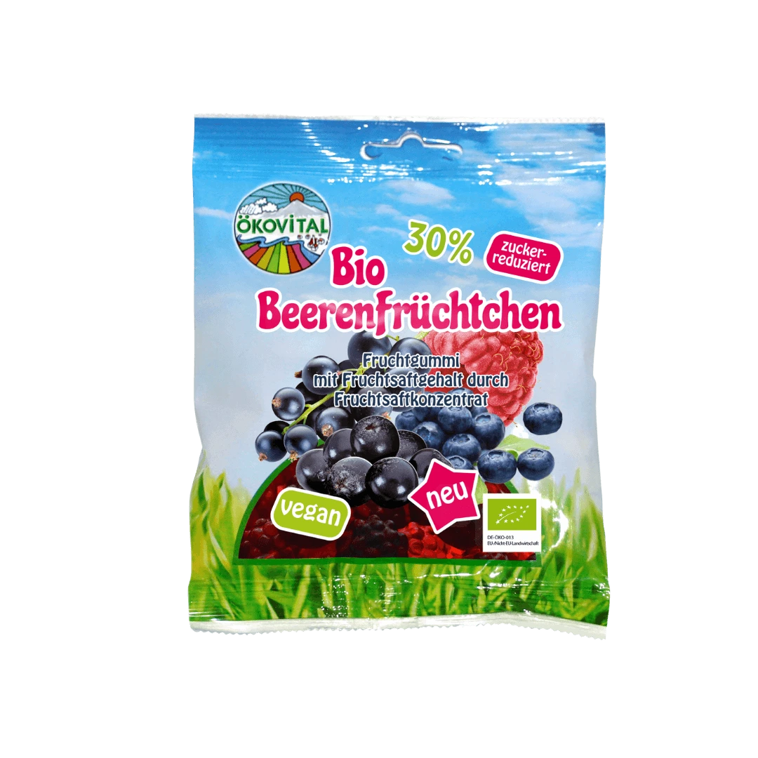 Ekologiški guminukai Uogų asorti be želatinos, OKOVITAL, 80 g