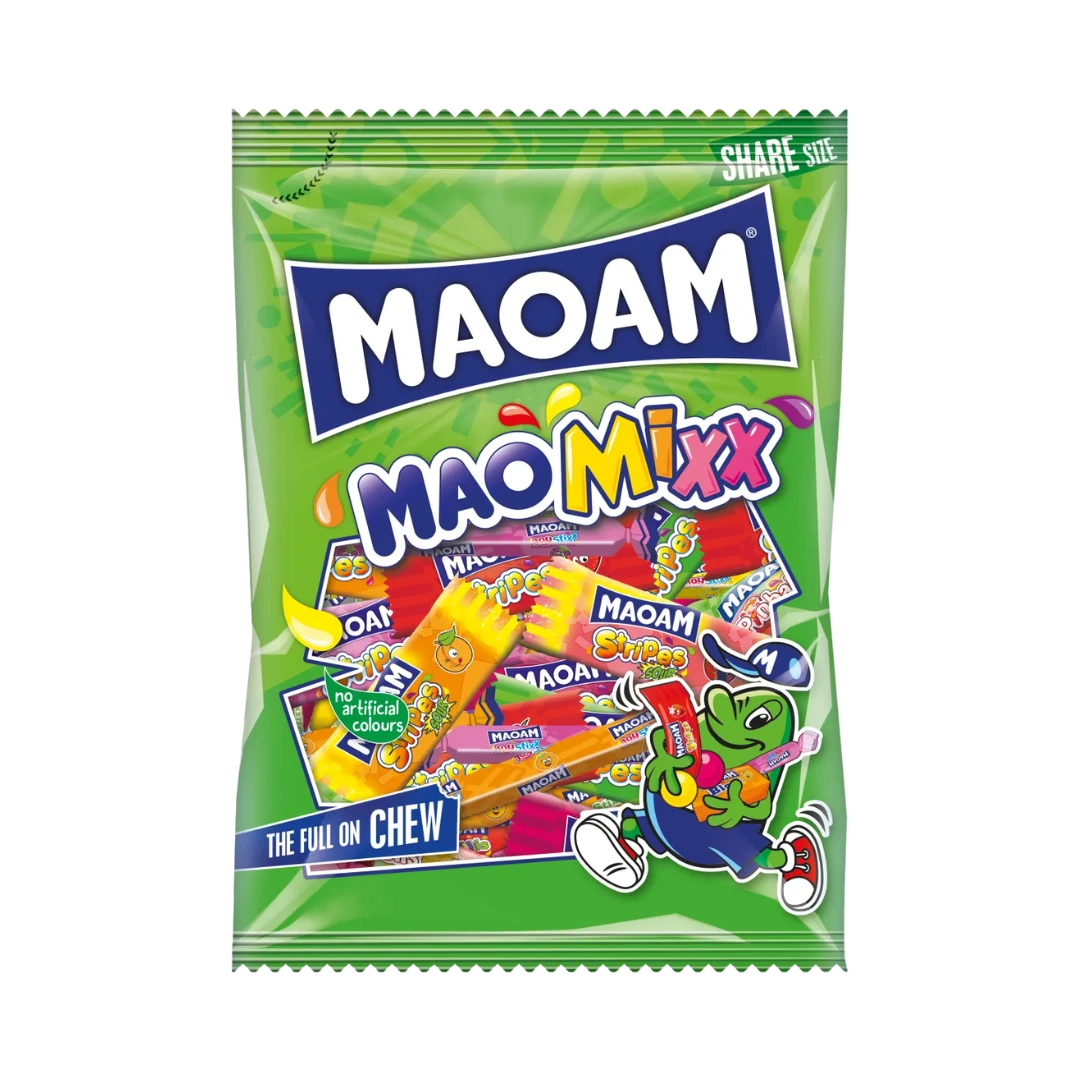 „MAOAM MaoMixx“ – vaisinių ir kolos skonio kramtomų saldainių rinkinys, populiariausių MAOAM skonių mišinys vakarėliams