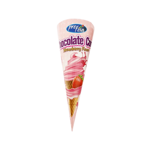 Chocolate Cone – vaflinis saldainis su šokolado ir braškių skonio kremu pakuotė