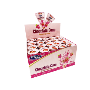 Chocolate Cone – vaflinis saldainis su šokolado ir braškių skonio kremu dėžė