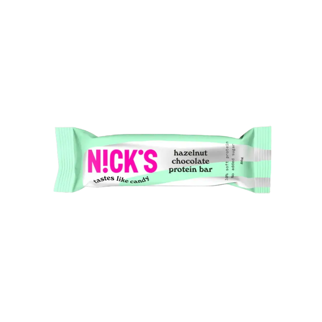 Baltyminis batonėlis su lazdyno riešutais ir šokoladu be cukraus, NICK'S – Bonboni sveikas užkandis