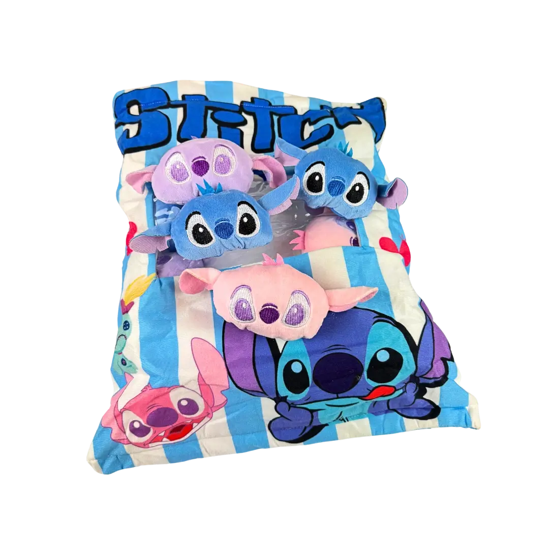 Pagalvė iš stitch serijos su langeliu, viduje maži Stitch žaisliukai įvairių spalvų