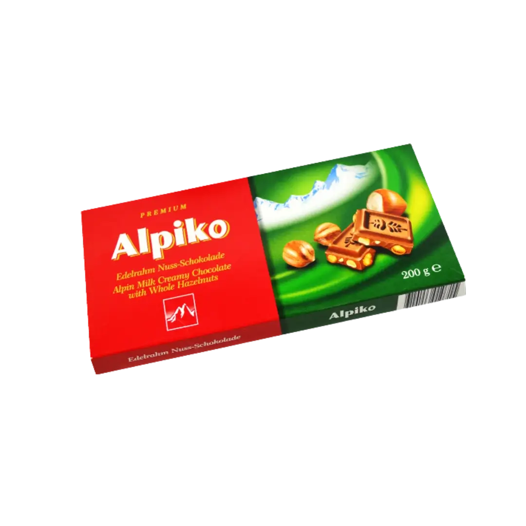 Šokoladas Alpiko pieniškas su pilnais lazdyno riešutais, 200g, bonboni šokoladai