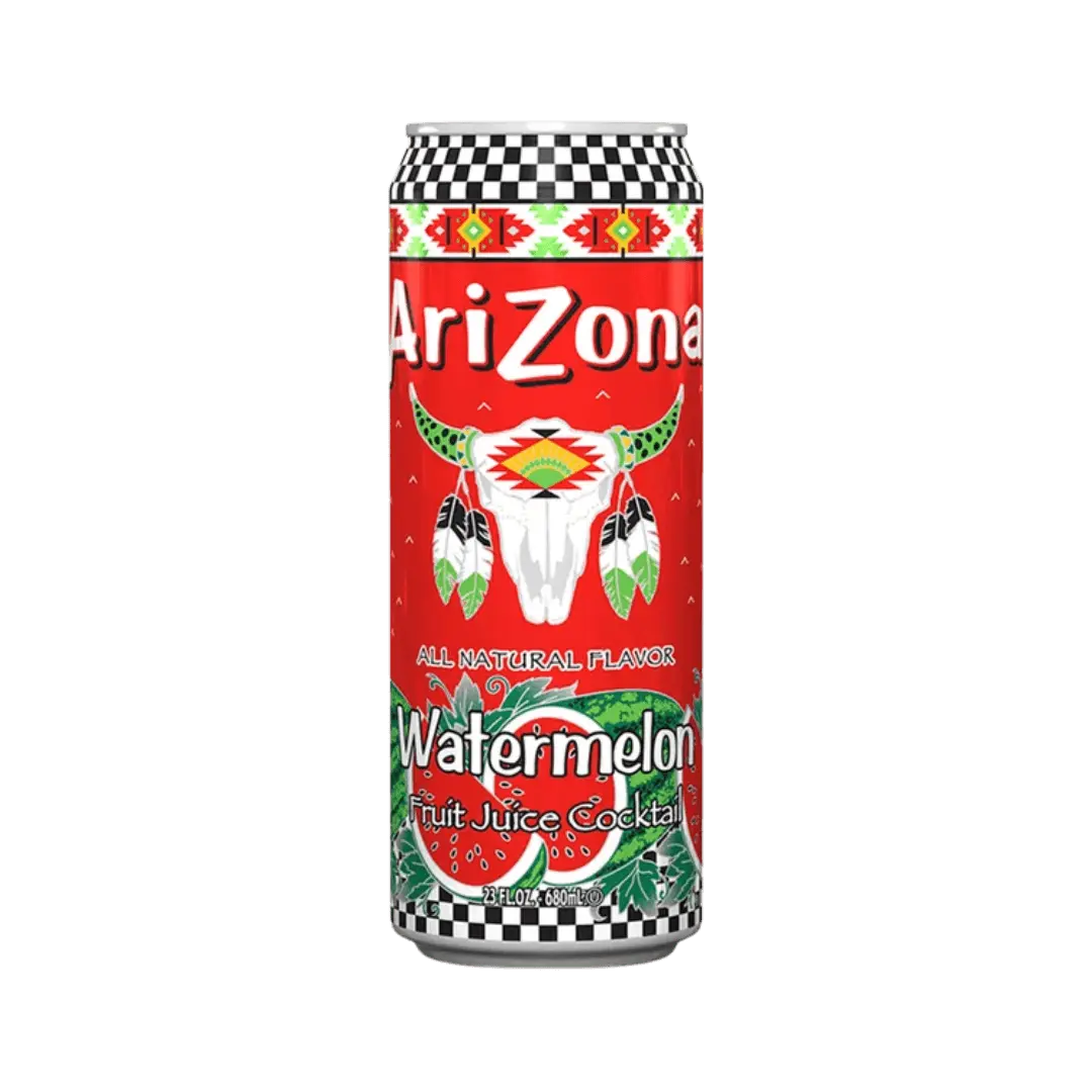 „Watermelon Juice Cocktail“ – arbūzų skonio vaisinis gėrimas su vitaminu C, 20 oz skardinė.