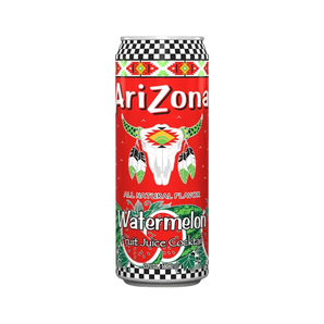 „Watermelon Juice Cocktail“ – arbūzų skonio vaisinis gėrimas su vitaminu C, 20 oz skardinė.