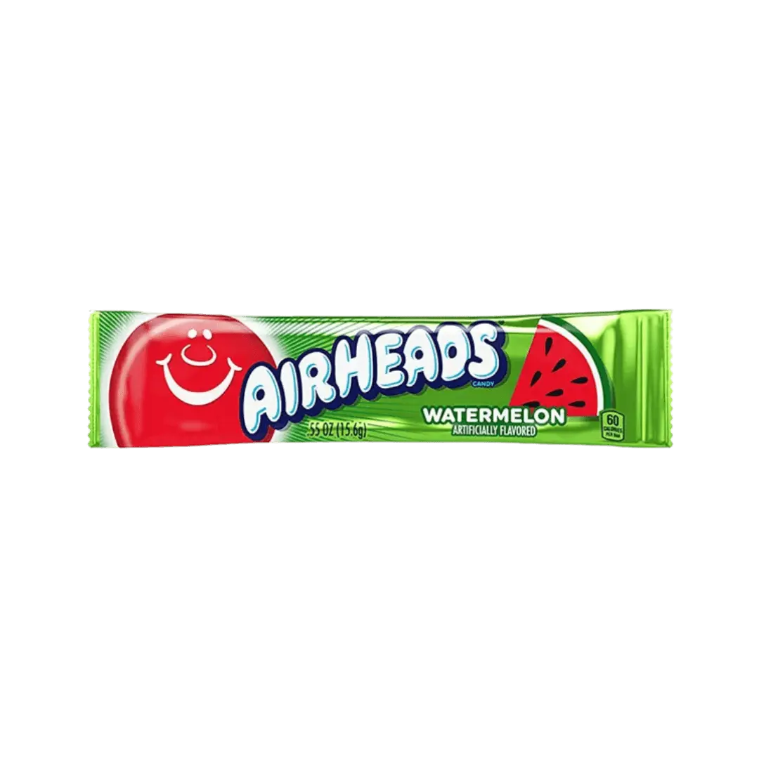 „Airheads Watermelon“ – arbūzų skonio kramtomas saldainis, 15,6 g pakuotė.