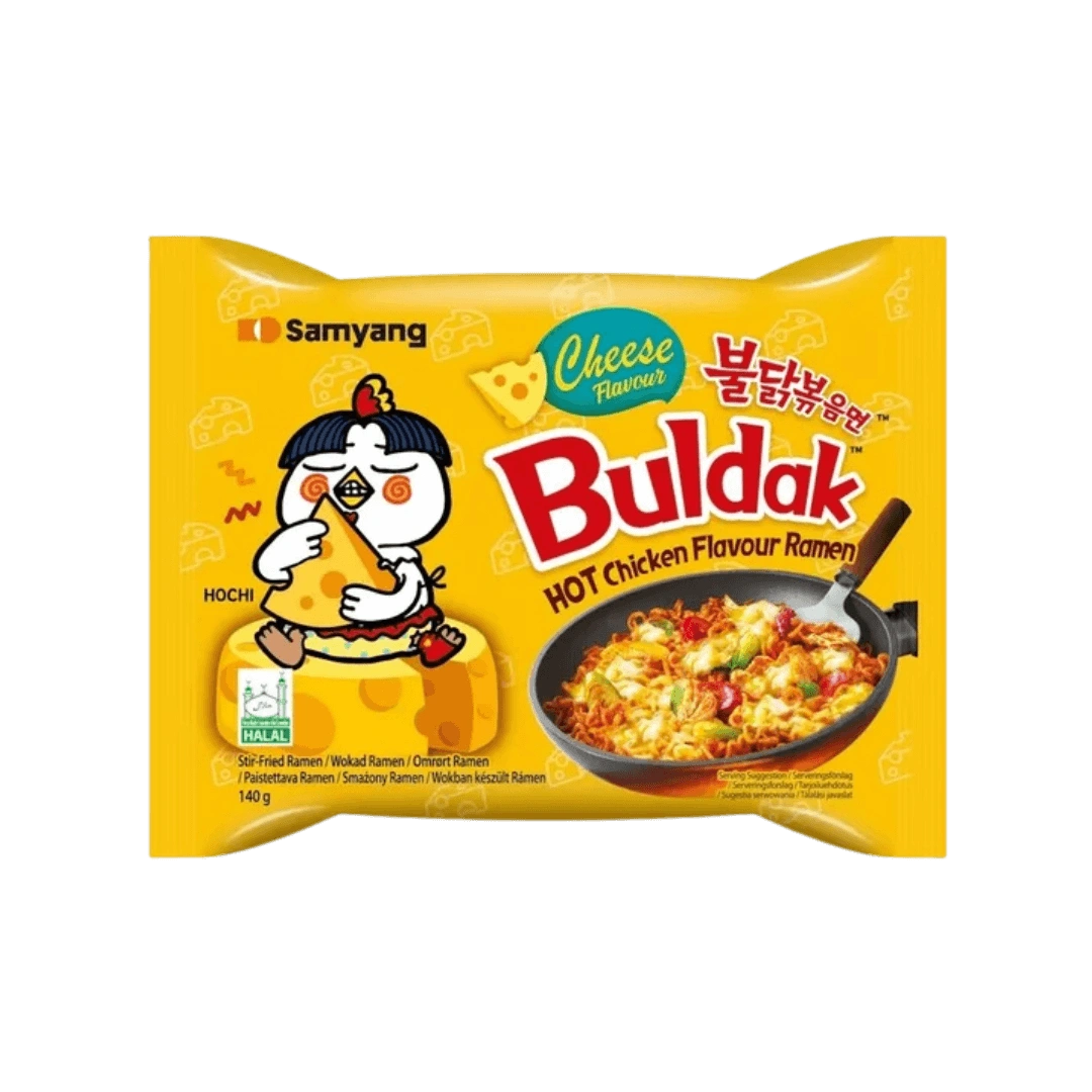 „Samyang Buldak Cheese“ – aštraus vištienos ir sūrio skonio ramenas, 140 g pakuotė.