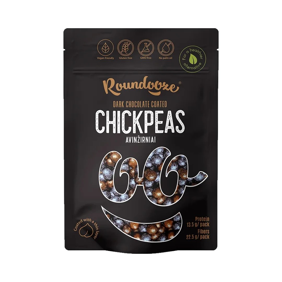 Dekoratyvūs avinžirniai juodame šokolade, ROUNDOOZE, 150 g