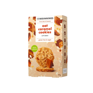 Avižiniai sausainiai su karamele ir riešutų sviestu, be glitimo, 80 g pakuotė.