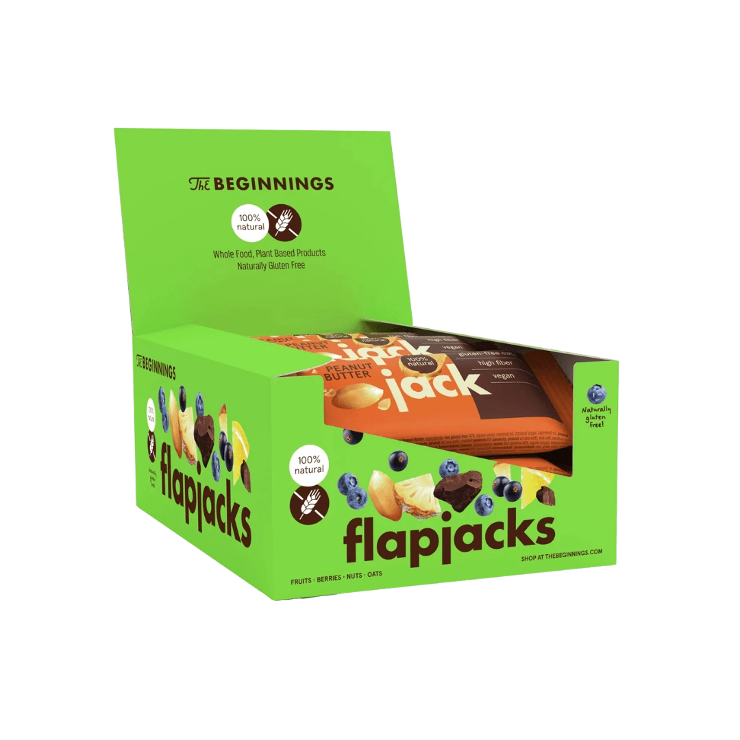 Avižinis batonėlių FlapJack su žemės riešutų sviestu dežė, be glitimo, tinkamas veganams