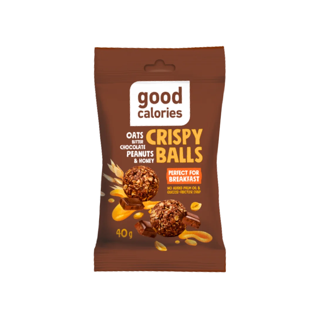Avižinis užkandis su belgišku šokoladu CRISPY BALLS, GOOD CALORIES, 40 g