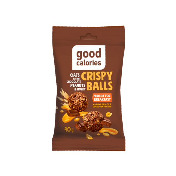 Avižinis užkandis su belgišku šokoladu CRISPY BALLS, GOOD CALORIES, 40 g