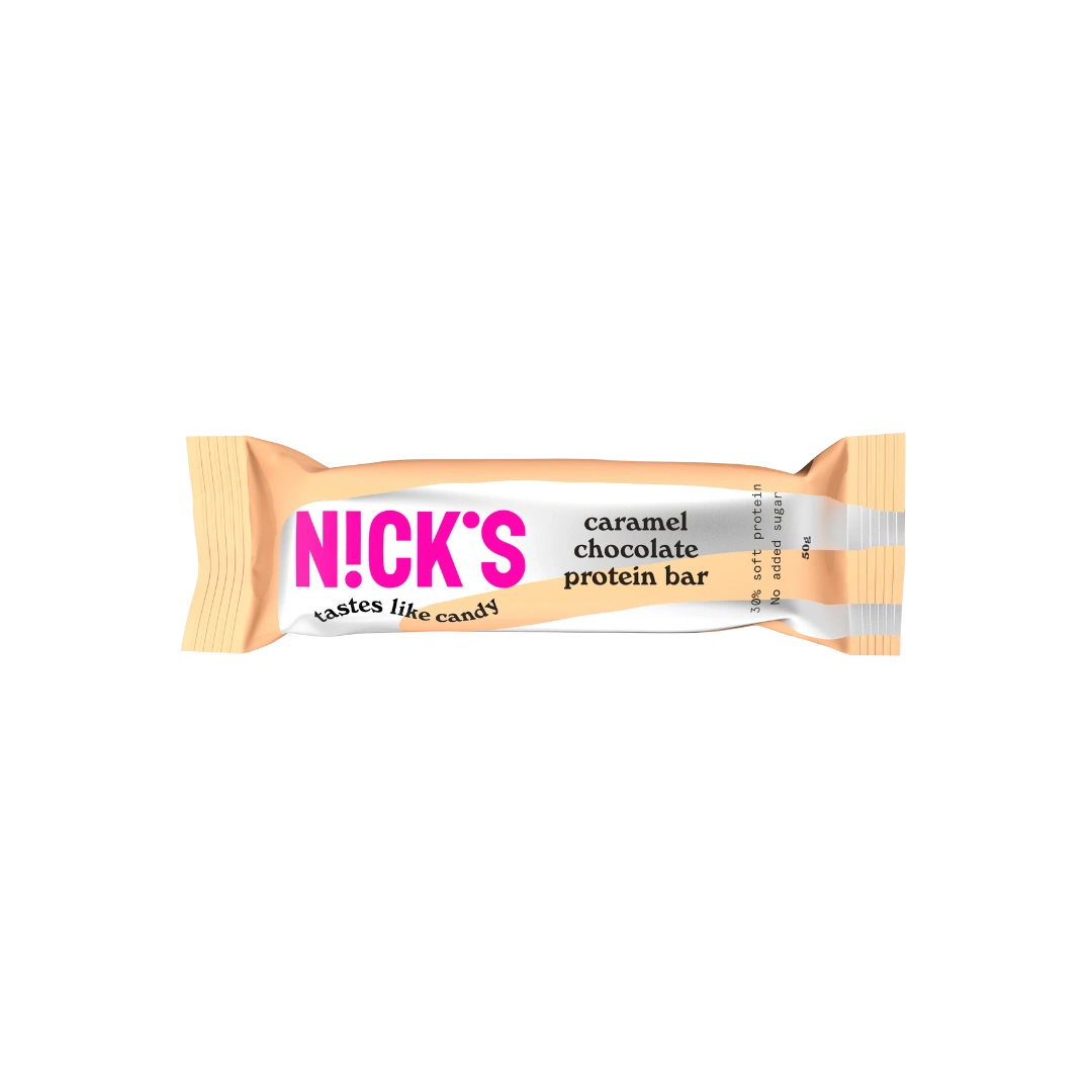 Baltyminis batonėlis su karamele, NICK'S, 50 g