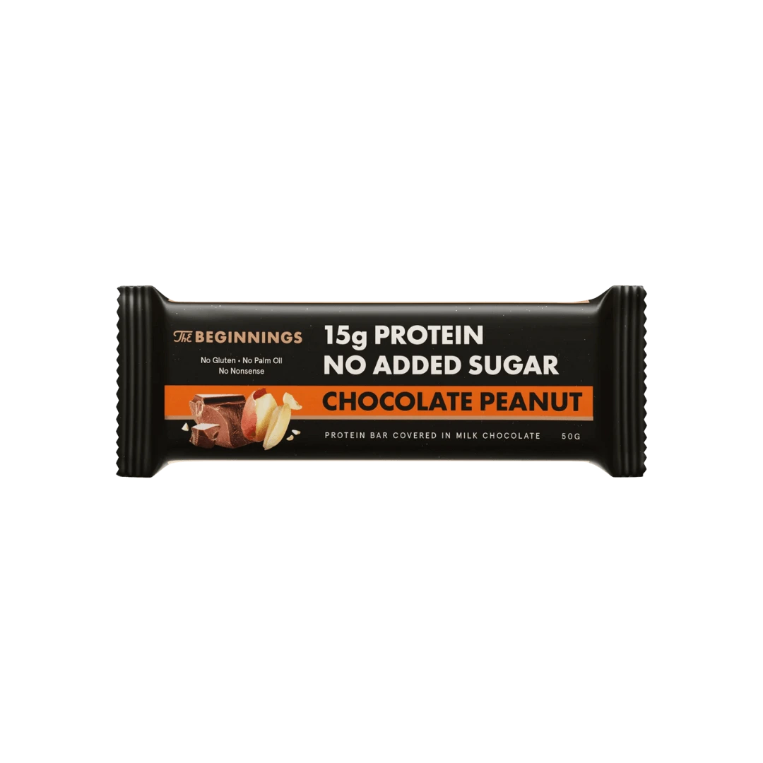 Baltyminis batonėlis „Chocolate Peanut Protein Bar“ su pieniniu šokoladu ir žemės riešutais, be pridėtinio cukraus, be glitimo.