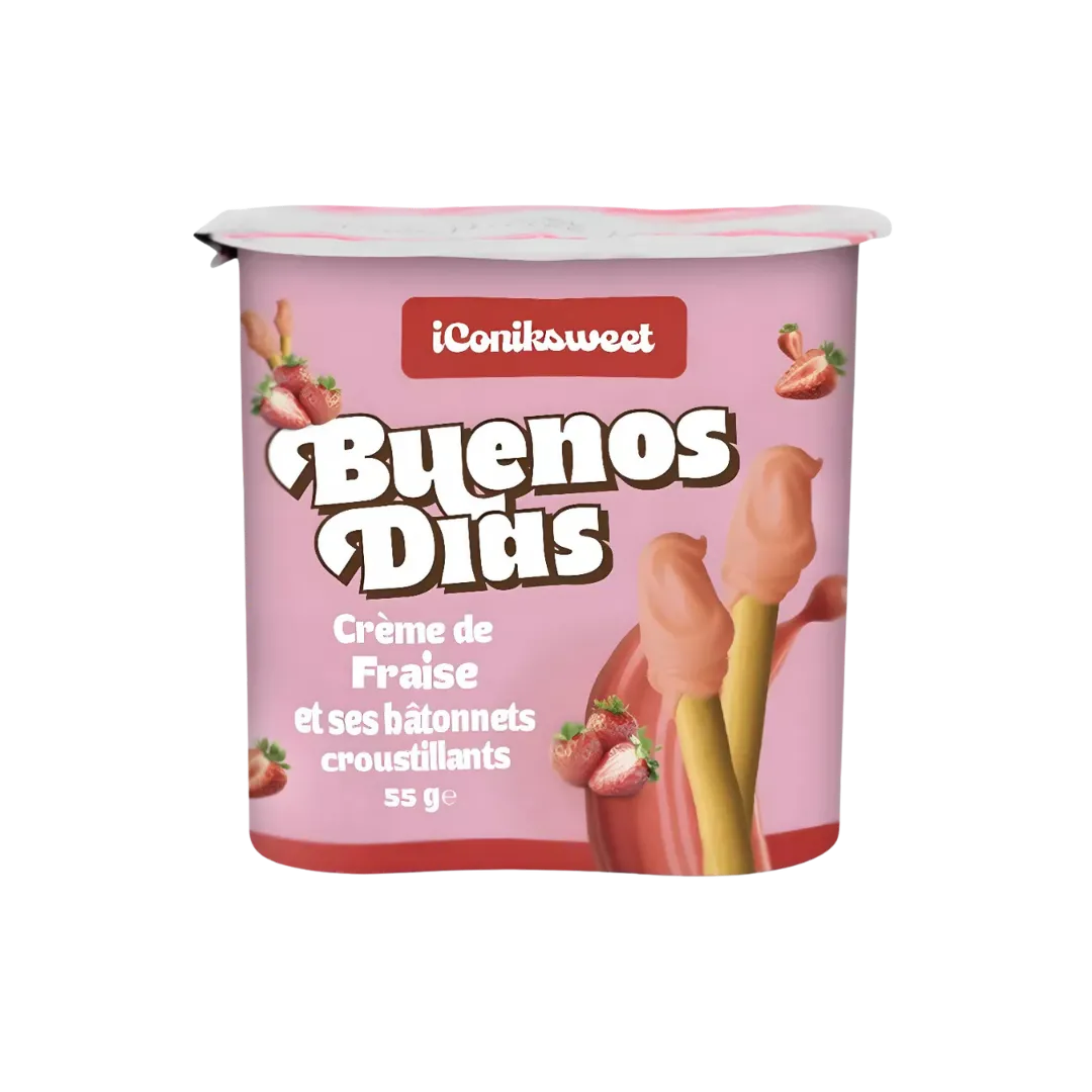 Biskvitinės lazdelės su braškiniu kremu ICONIKSWEET BUENOS DIAS, 55 g