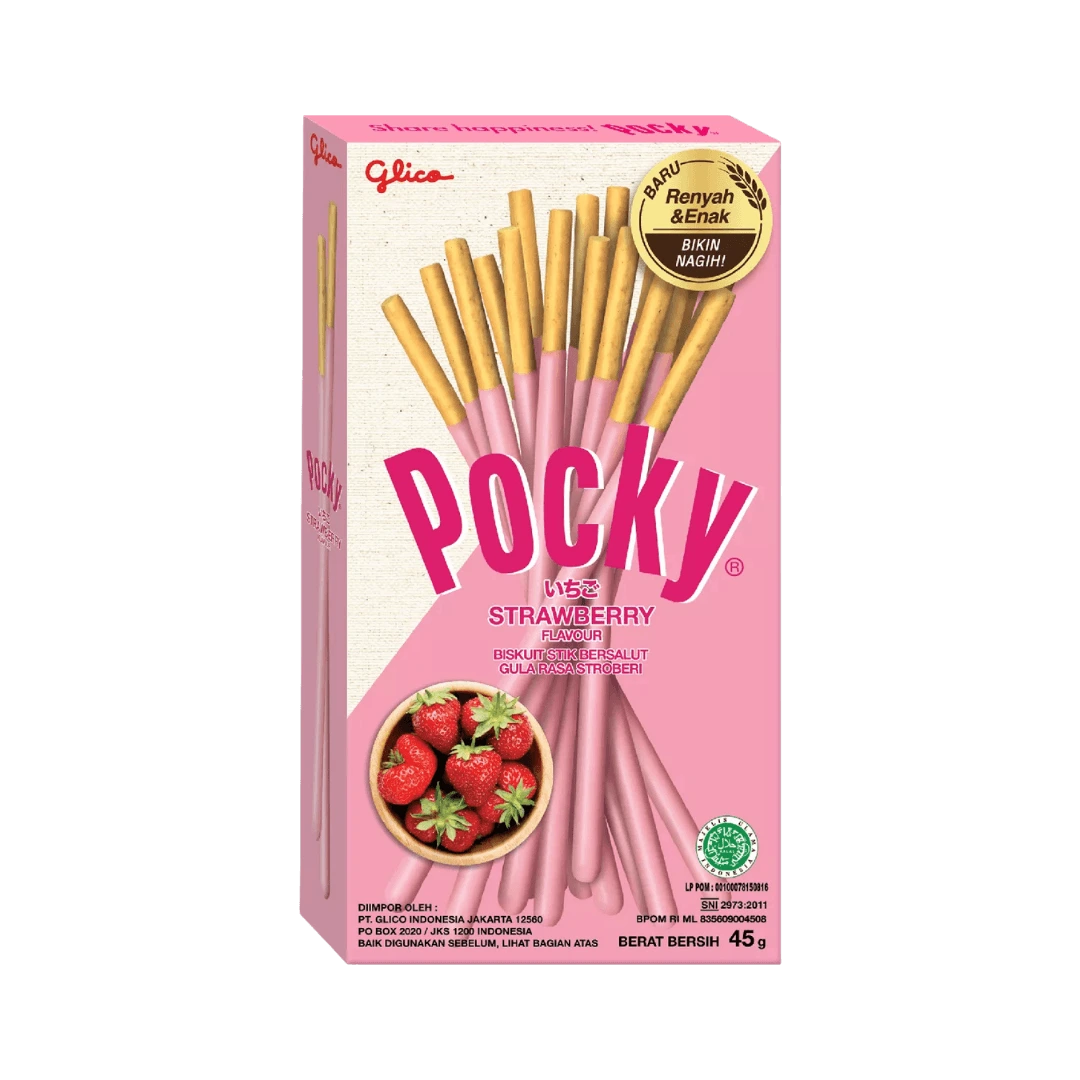 Biskvitinės lazdelės su braškėmis POCKY, 45 g