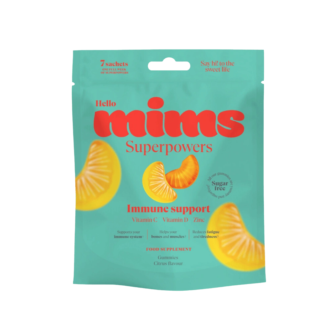 MIMS Immune Support – citrusinių vaisių skonio vitaminų guminukai imunitetui, 87,5 g pakuotė.