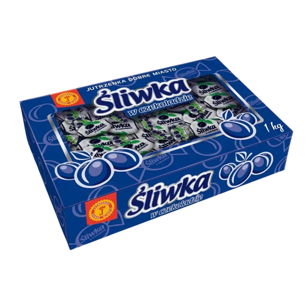Šokoladiniai saldainiai su slyva, Sliwka, mėlyna dėžutė