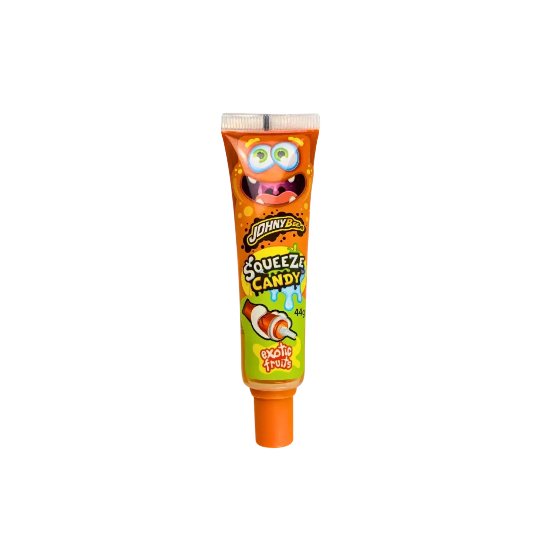 JOHNY BEE Squeeze Candy saldus gelinis saldainis egzotinių vaisių skonio