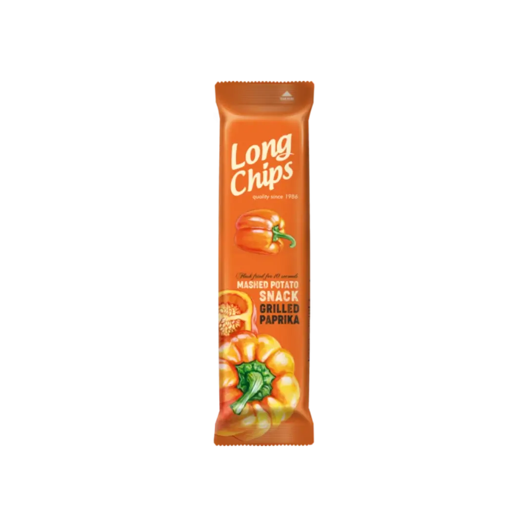 Ilgi bulvių traškučiai su kepta paprika LONG CHIPS, 75g