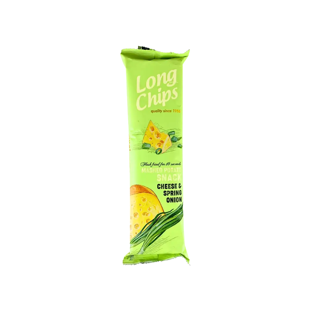 Ilgi bulvių traškučiai su sūriu ir svogūnais LONG CHIPS, 75g