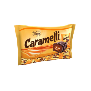 Caramelli karameliniai saldainiai su įdaru ir šokolado glaistu, 1 kg pakuotė.