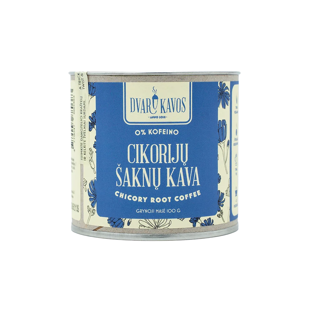 „Cikorijų šaknų kava“ – natūrali bekofeinė kava, pagaminta iš lėtai skrudinamų laukinių cikorijų šaknų.
