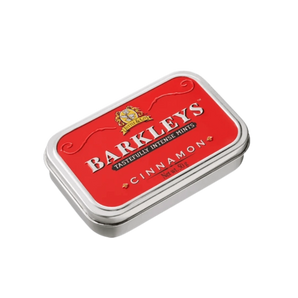 Barkleys Classic Cinnamon – cinamono ir mėtų skonio pastilės metalinėje dėžutėje.