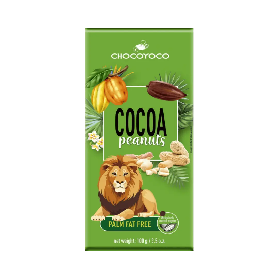 „Cocoa Peanuts“ šokoladinis desertas su žemės riešutais, 100 g pakuotė.