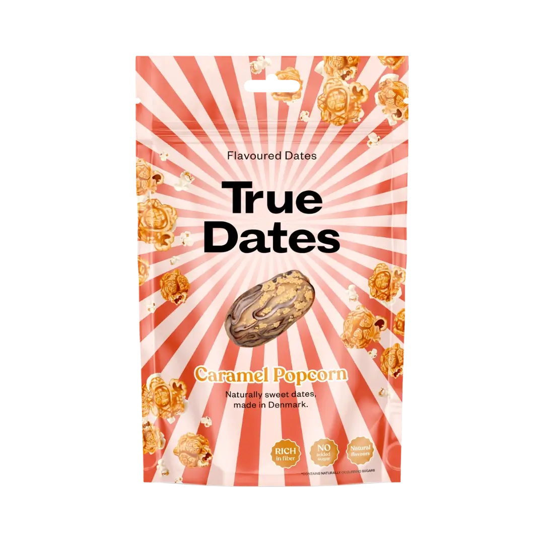 Datulės su karamelinių popkornų skoniu TRUE DATES, 100 g