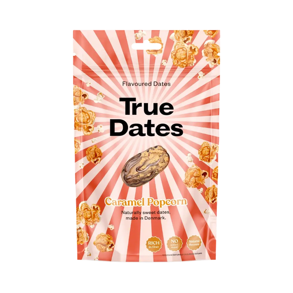 Datulės su karamelinių popkornų skoniu TRUE DATES, 100 g
