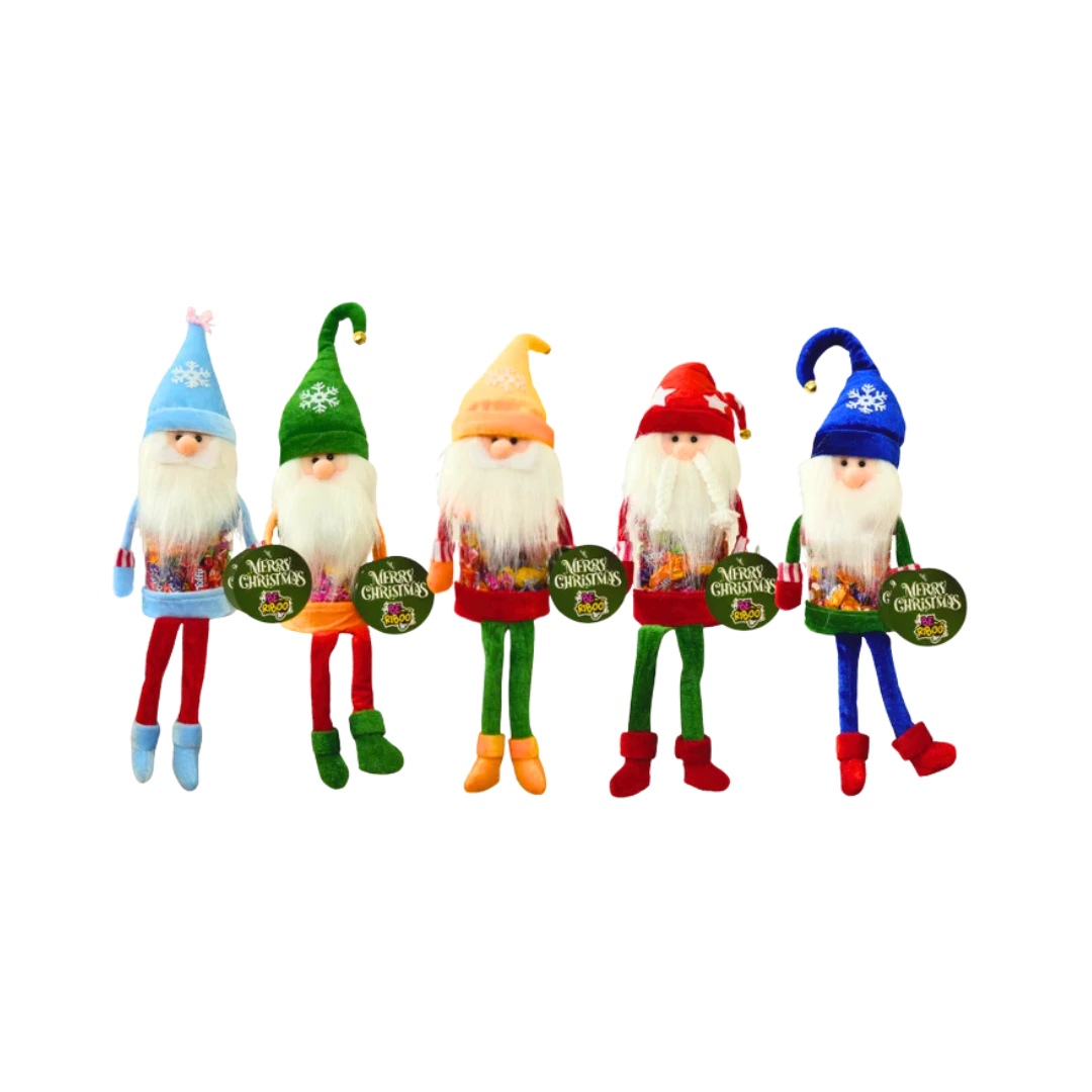 Aksominis nykštukas „Taupyklė“ su 250 g šokoladinių kamuoliukų, šventinė kalėdinė dovana.