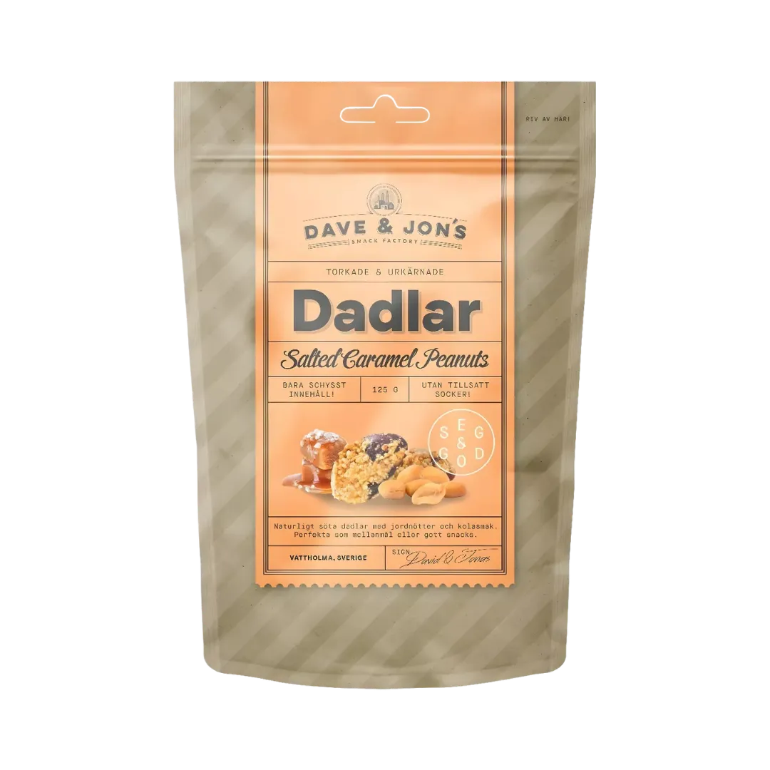 Džiovintos datulės SALTED CARAMEL PEANUTS, DAVE & JON'S, 125 g