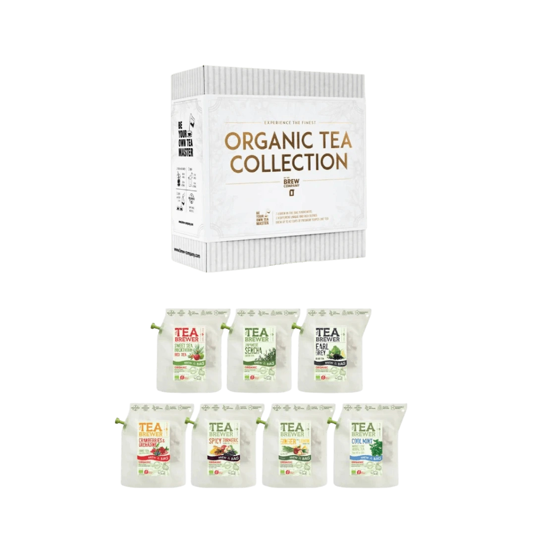 Ekologiškų arbatų rinkinys Teabrewer Organic Tea Collection, THE BREW COMPANY dovanų dėžė su 7 arbatų pakeliais pavaizduotais bonboni