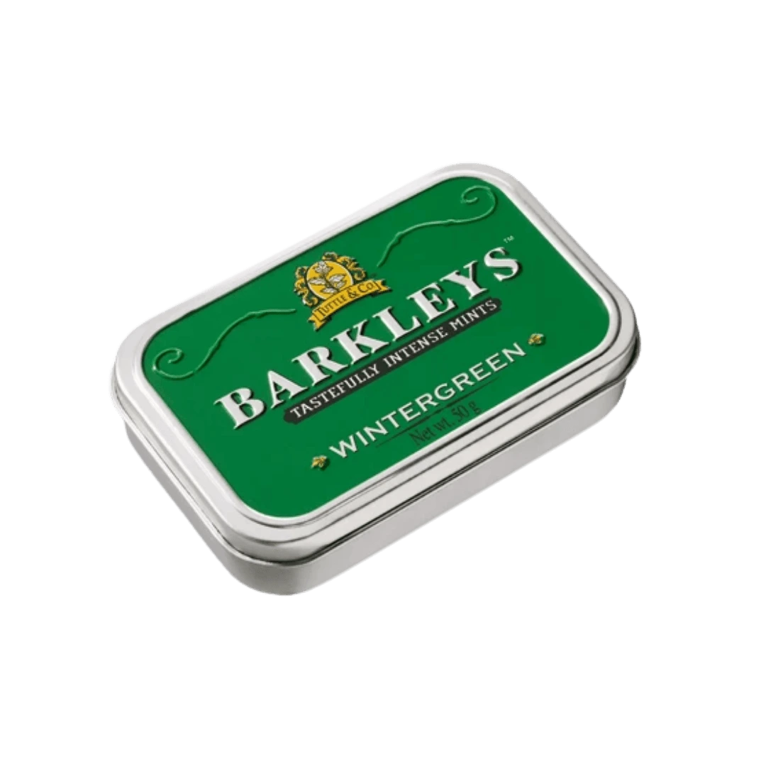 Barkleys Classic Wintergreen – wintergreen skonio pastilės metalinėje dėžutėje.