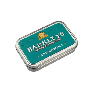 Barkleys Classic Spearmint – žaliosios mėtos skonio pastilės metalinėje dėžutėje.