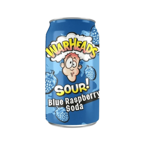 Warheads Blue Raspberry Soda – rūgščios mėlynosios avietės skonio gazuotas gėrimas 330 ml skardinėje.