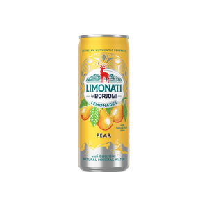 Gazuotas sulčių gėrimas LIMONATI by BORJOMI – natūralus kriaušių skonio limonadas su mineraliniu vandeniu, 0.33 l