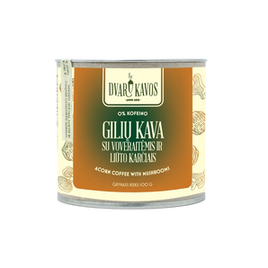 „Gilių kava su grybais“ – natūralus gėrimas iš gilių, voveraičių ir liūto karčių grybų, įkvėptas šiaurietiškų tradicijų.