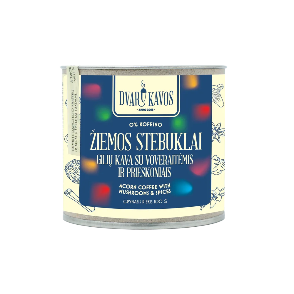 „Žiemos stebuklai“ – gilių kava su voveraitėmis, liūto karčių grybais ir žiemiškais prieskoniais.