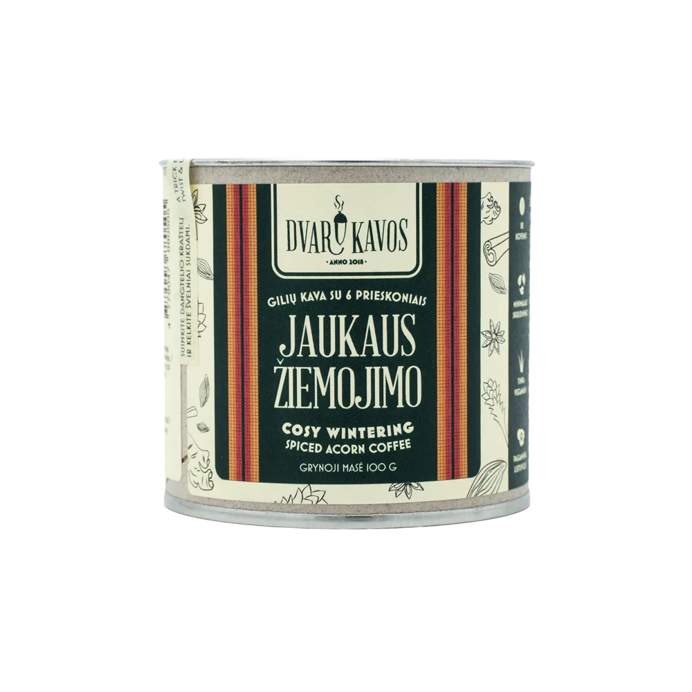 „Jaukaus žiemojimo“ – prieskoninė gilių kava be kofeino su cinamonu, imbieru, gvazdikėliais ir kitais žiemos prieskoniais.