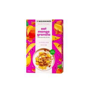 Granola su džiovintu mangu, migdolais, chia sėklomis ir kokosų drožlėmis, 200 g.