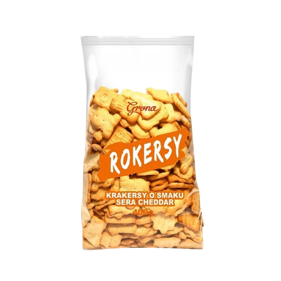 Grona Rokersy čederio sūrio skonio sausainiai, 400 g, traškus pikantiškas užkandis.