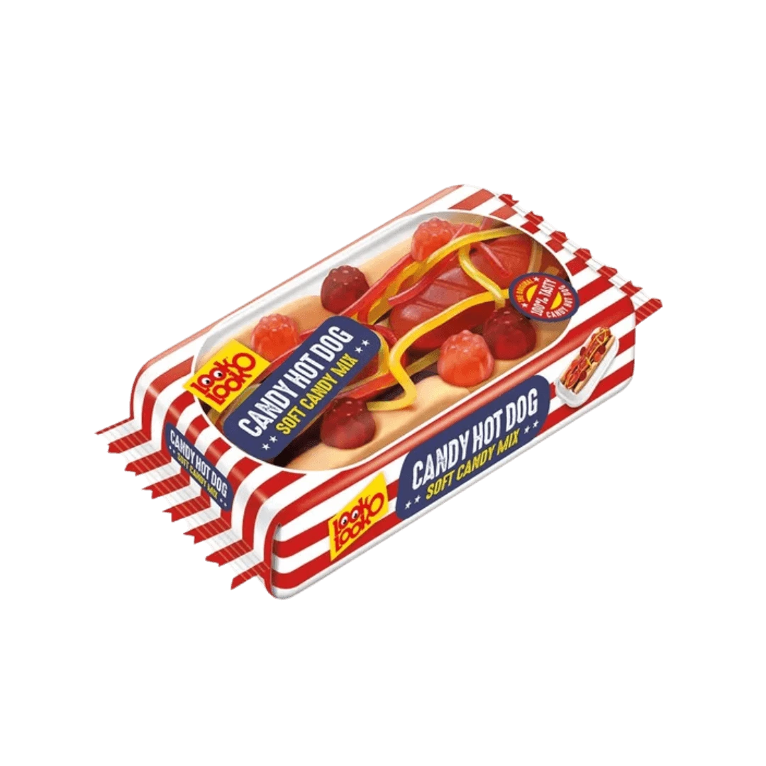 „Look-O-Look Hot Dog“ – hotdogo formos guminukų rinkinys, 100 g pakuotė.