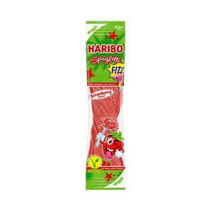 „Haribo Spaghetti Strawberry“ – braškių skonio spagečių formos želė saldainiai rūgščioje glazūroje, 200 g pakuotė.