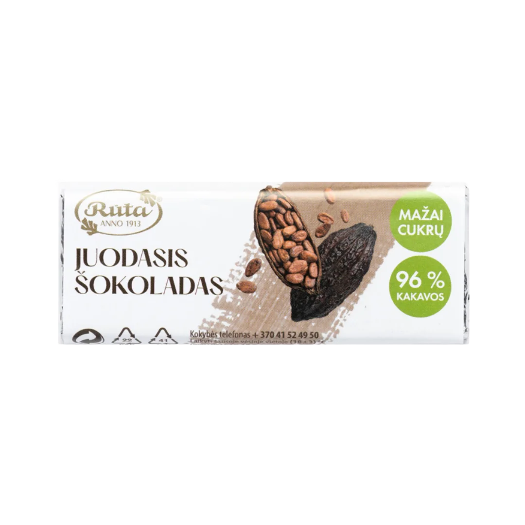 Juodasis šokoladas (96 %), RŪTA, 18 g