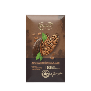 Juodasis šokoladas su 85 % kakavos, sodraus ir turtingo skonio, prabangi pakuotė, 90 g.