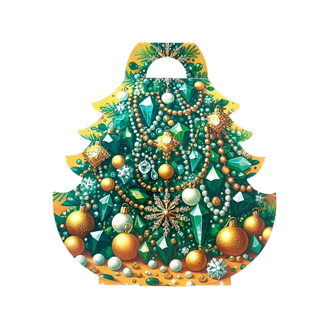 Kalėdinė saldumynų dovana „Eglutė skarota“, 172 g pakuotė su įvairių formų ir skonių saldainiais.