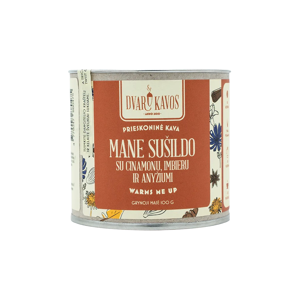 „Mane sušildo" – kiaulpienių ir cikorijų kava su prieskoniais, bekofeinė kavos alternatyva.